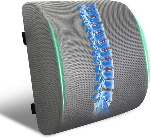 Seat Cushion & Adjustable Lumbar Support Pillow Set,Charcoal Memory Foam for Sciatica,Back & Tailbone Pain Relief,Washable Cover & Non-Slip,Ergonomic for Office Chair,Car,Wheelchair -Black in Kuwait