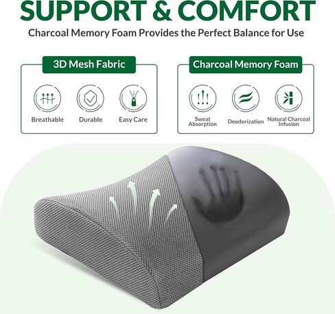 Seat Cushion & Adjustable Lumbar Support Pillow Set,Charcoal Memory Foam for Sciatica,Back & Tailbone Pain Relief,Washable Cover & Non-Slip,Ergonomic for Office Chair,Car,Wheelchair -Black in Kuwait