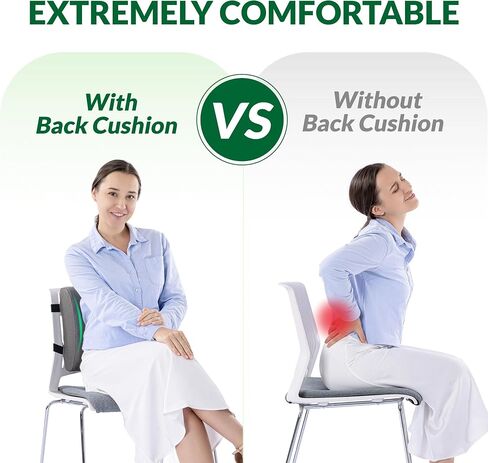 Seat Cushion & Adjustable Lumbar Support Pillow Set,Charcoal Memory Foam for Sciatica,Back & Tailbone Pain Relief,Washable Cover & Non-Slip,Ergonomic for Office Chair,Car,Wheelchair -Black in Kuwait