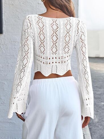 ملابس الكروشيه النسائية الأمامية كارديجان مهرجان الصيف ملابس الجرس بيل طويل الأكمام in Kuwait