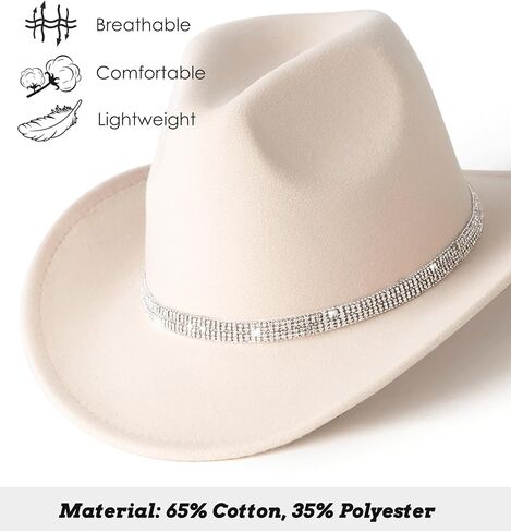 Lisianthus Women's Western Cowboy Hat Glitter Rhinestone Wide Brim Cowgirl Hat in Kuwait