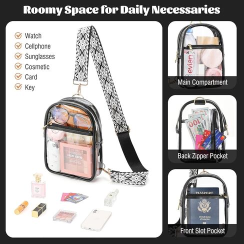 MoKo Clear Bag for Stadium Events, Waterproof PVC Clear Bag with 5 Pockets, Clear Stadium Bags for Women, Clear Crossbody Bag with Adjustable Shoulder Strap for Concert, Airport, Race, in Saudi Arabia