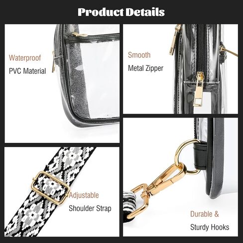 MoKo Clear Bag for Stadium Events, Waterproof PVC Clear Bag with 5 Pockets, Clear Stadium Bags for Women, Clear Crossbody Bag with Adjustable Shoulder Strap for Concert, Airport, Race, in Saudi Arabia