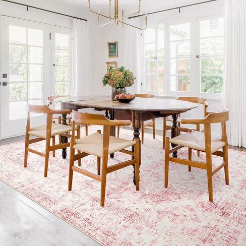 3x5 Washable Pink Area Rug, Upgraded Denser Surface Vintage Rugs, Honeycomb Non-Slip Backing Living Room Rug, Easy Care Foldable Rugs for Living Room Bedroom Kitchen Dinning Room Home Office in Saudi Arabia