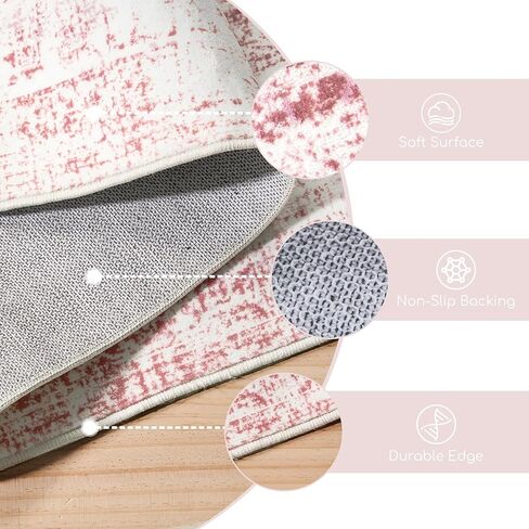 3x5 Washable Pink Area Rug, Upgraded Denser Surface Vintage Rugs, Honeycomb Non-Slip Backing Living Room Rug, Easy Care Foldable Rugs for Living Room Bedroom Kitchen Dinning Room Home Office in Saudi Arabia
