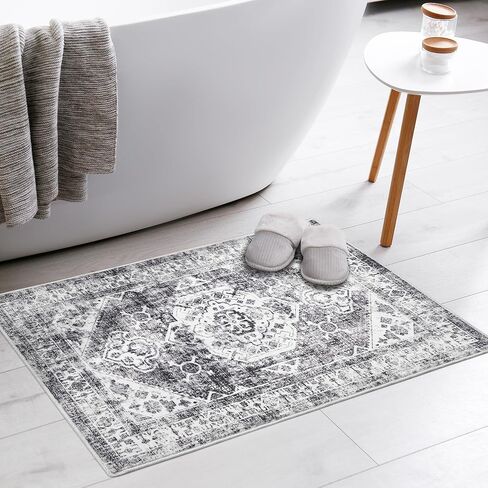 3x5 Washable Pink Area Rug, Upgraded Denser Surface Vintage Rugs, Honeycomb Non-Slip Backing Living Room Rug, Easy Care Foldable Rugs for Living Room Bedroom Kitchen Dinning Room Home Office in Kuwait