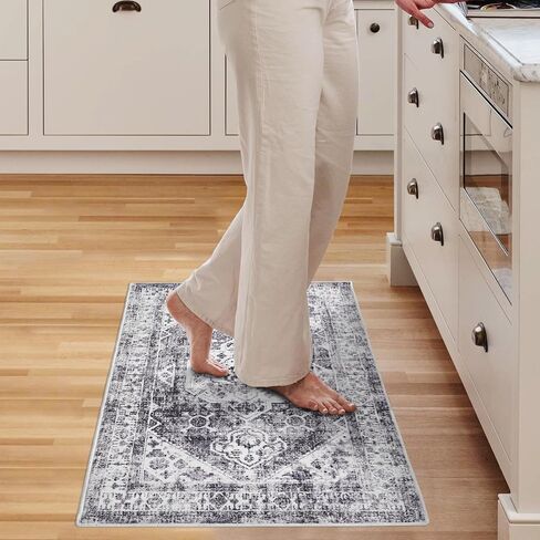 3x5 Washable Pink Area Rug, Upgraded Denser Surface Vintage Rugs, Honeycomb Non-Slip Backing Living Room Rug, Easy Care Foldable Rugs for Living Room Bedroom Kitchen Dinning Room Home Office in Kuwait