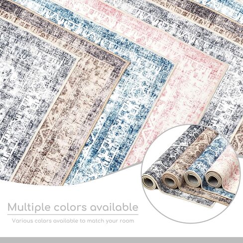 3x5 Washable Pink Area Rug, Upgraded Denser Surface Vintage Rugs, Honeycomb Non-Slip Backing Living Room Rug, Easy Care Foldable Rugs for Living Room Bedroom Kitchen Dinning Room Home Office in Kuwait