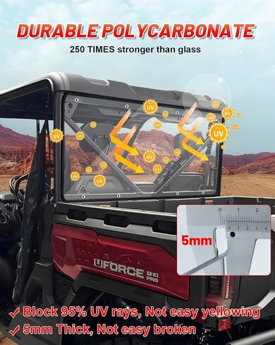 StarknightMT Uforce U10 Pro Rear Windshield Compatible With CFMOTO UFORCE U10 Pro/Pro XL 2025, UV-Proof Heavy Duty Full Back Window (Clear) in Saudi Arabia