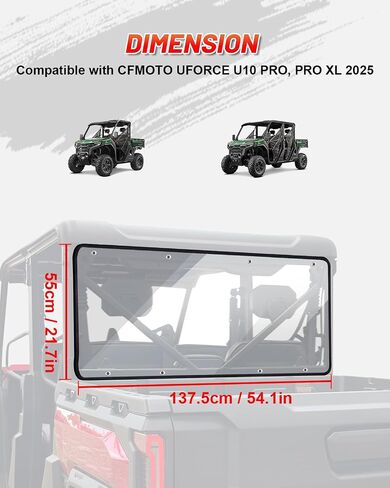 StarknightMT Uforce U10 Pro Rear Windshield Compatible With CFMOTO UFORCE U10 Pro/Pro XL 2025, UV-Proof Heavy Duty Full Back Window (Clear) in Saudi Arabia