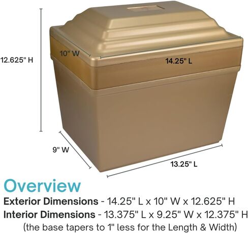 Fortress Urn Vault Double in Gold, Urn Vault for Two, Companion Urn Vault for Ground Burial, Holds Two Adult Cremation Urns for Human Ashes, Durable Cremation Urn Vault for Cemetery Burial in Kuwait