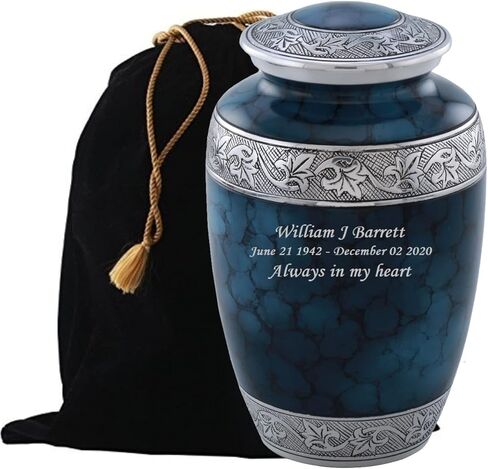 Custom Engraved Cremation Urn - Handcrafted Urn for Human Ashes - Affordable Urn for Ashes with Velvet Bag (Silver) in Kuwait