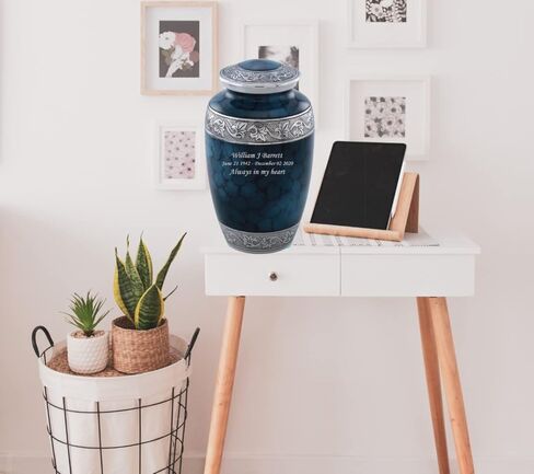 Custom Engraved Cremation Urn - Handcrafted Urn for Human Ashes - Affordable Urn for Ashes with Velvet Bag (Silver) in Kuwait