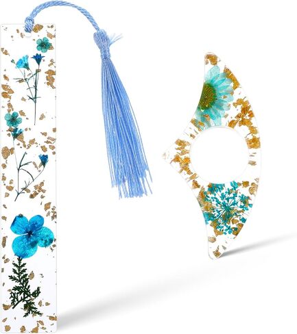 2Pcs Book Page Holder, Dried Flower Resin Thumb Book Page Holder and Bookmark with Tassel, Book Accessories for Reading Lovers, Gift for Bookworm, Readers, Literary, Students, Teachers(Blue) in Kuwait