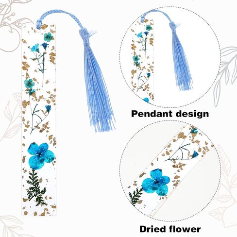2Pcs Book Page Holder, Dried Flower Resin Thumb Book Page Holder and Bookmark with Tassel, Book Accessories for Reading Lovers, Gift for Bookworm, Readers, Literary, Students, Teachers(Blue) in Kuwait