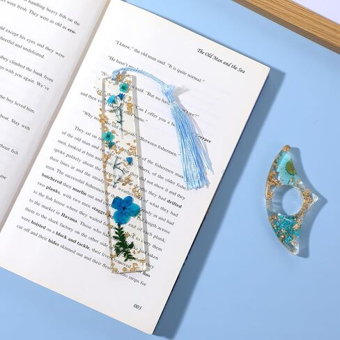 2Pcs Book Page Holder, Dried Flower Resin Thumb Book Page Holder and Bookmark with Tassel, Book Accessories for Reading Lovers, Gift for Bookworm, Readers, Literary, Students, Teachers(Blue) in Kuwait