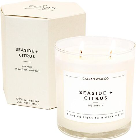 Calyan Wax Co. 2 Wick Candle, Seaside + Citrus Scented Candle, 37 Hour Burn Time, Aromatherapy Soy Candles, Non Toxic & Vegan Soy Wax, Glass Tumbler Scented Candles, 8.8oz in Kuwait