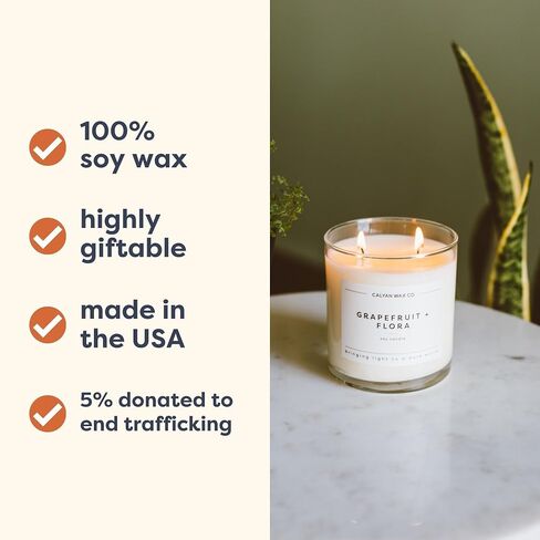 Calyan Wax Co. 2 Wick Candle, Seaside + Citrus Scented Candle, 37 Hour Burn Time, Aromatherapy Soy Candles, Non Toxic & Vegan Soy Wax, Glass Tumbler Scented Candles, 8.8oz in Kuwait
