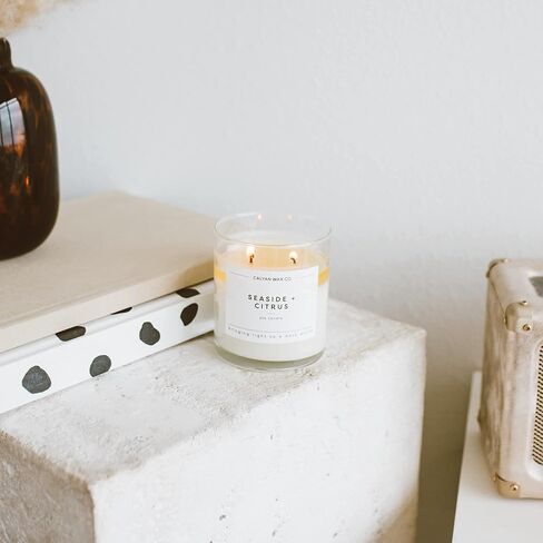 Calyan Wax Co. 2 Wick Candle, Seaside + Citrus Scented Candle, 37 Hour Burn Time, Aromatherapy Soy Candles, Non Toxic & Vegan Soy Wax, Glass Tumbler Scented Candles, 8.8oz in Kuwait