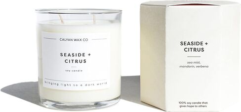 Calyan Wax Co. 2 Wick Candle, Seaside + Citrus Scented Candle, 37 Hour Burn Time, Aromatherapy Soy Candles, Non Toxic & Vegan Soy Wax, Glass Tumbler Scented Candles, 8.8oz in Kuwait