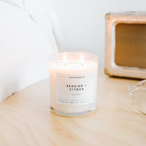 Calyan Wax Co. 2 Wick Candle, Seaside + Citrus Scented Candle, 37 Hour Burn Time, Aromatherapy Soy Candles, Non Toxic & Vegan Soy Wax, Glass Tumbler Scented Candles, 8.8oz in Kuwait