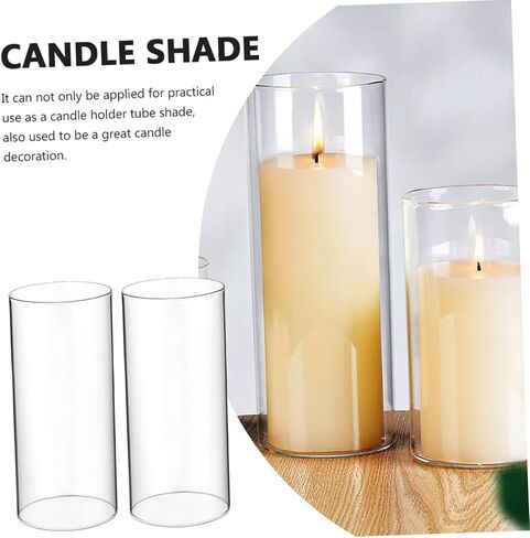 Happyyami 2Pcs Transparent Glass Candle Holder Sleeve Windproof Decorative Shades for Cylindrical Candles High Glass Tube Enhances Flame Brightness for Home Decor in Saudi Arabia
