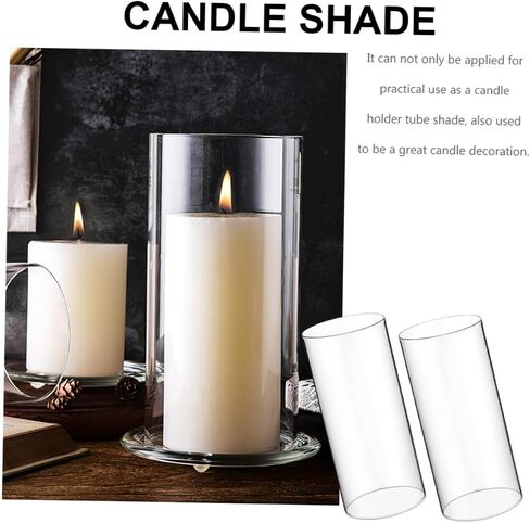 Happyyami 2Pcs Transparent Glass Candle Holder Sleeve Windproof Decorative Shades for Cylindrical Candles High Glass Tube Enhances Flame Brightness for Home Decor in Saudi Arabia
