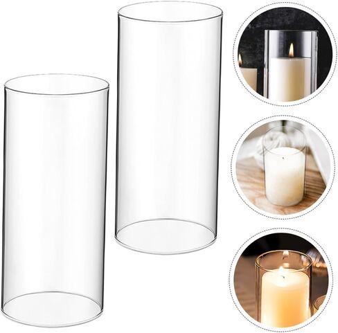 Happyyami 2Pcs Transparent Glass Candle Holder Sleeve Windproof Decorative Shades for Cylindrical Candles High Glass Tube Enhances Flame Brightness for Home Decor in Saudi Arabia