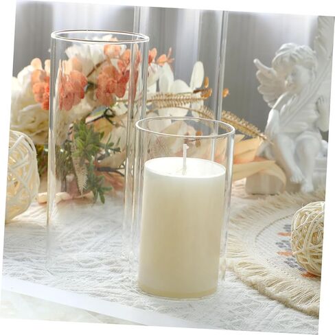 Happyyami 2Pcs Transparent Glass Candle Holder Sleeve Windproof Decorative Shades for Cylindrical Candles High Glass Tube Enhances Flame Brightness for Home Decor in Saudi Arabia