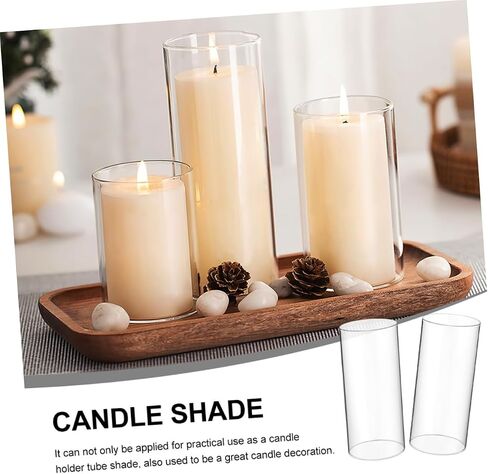 Happyyami 2Pcs Transparent Glass Candle Holder Sleeve Windproof Decorative Shades for Cylindrical Candles High Glass Tube Enhances Flame Brightness for Home Decor in Saudi Arabia
