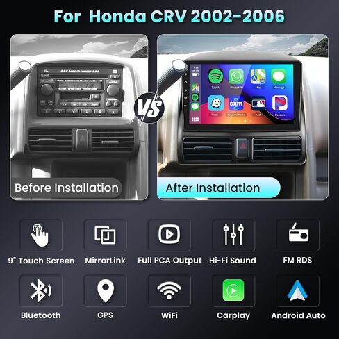 2G+64G Car Stereo Radio for Honda CRV 2002-2006 with Wireless Car Play Android Auto MirrorLink Podofo 9'' HD IPS Touch Screen Bluetooth Car Audio Receivers with GPS HiFi/16 EQ WiFi Backup Camera in Saudi Arabia