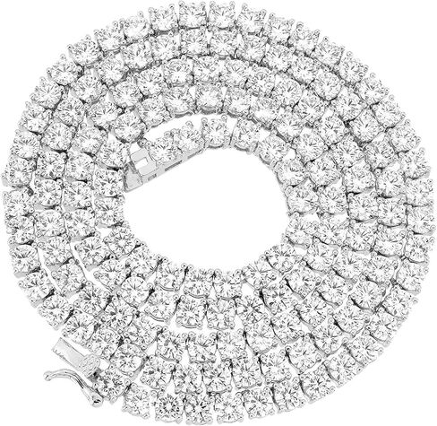 Unisex 4mm 1 Row Cubic Zirconia Real Solid 925 Sterling Silver Tennis Chain 14K Gold Plated Rhodium Plated 1 Row CZ Choker Necklace 16-30" ANTI-TARNISH in Saudi Arabia