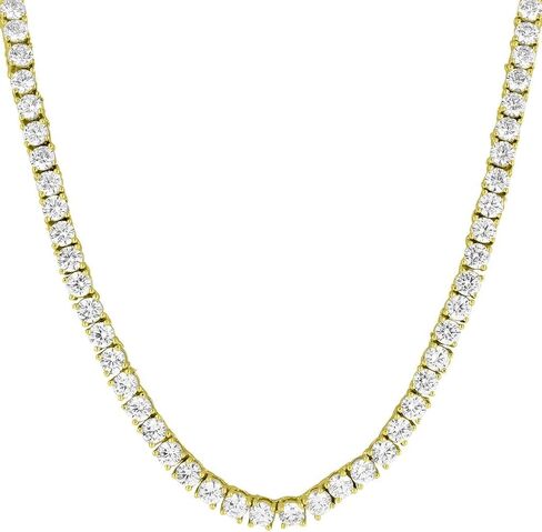 Unisex 4mm 1 Row Cubic Zirconia Real Solid 925 Sterling Silver Tennis Chain 14K Gold Plated Rhodium Plated 1 Row CZ Choker Necklace 16-30" ANTI-TARNISH in Saudi Arabia