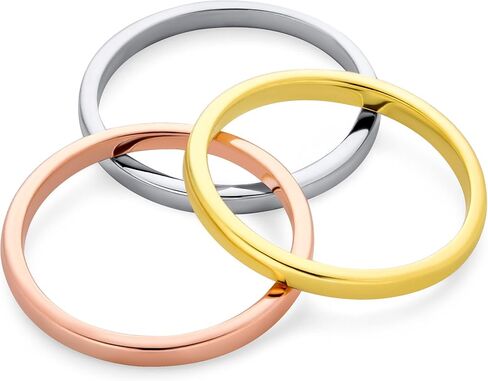 Tri Color Simple Stading Congules مصقول ثلاثة خاتم زفاف ثلاثي الأزهار مجموعة للنساء رجال 14K صفراء الذهب مطلي .925 الفضة الاسترليني in Saudi Arabia