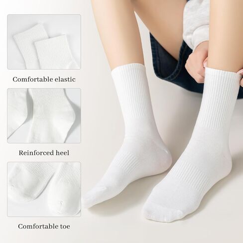 Sunm Boutique Mini Crew Socks للنساء ، 3 أزواج/6 أزواج جوارب عجل ناعم ناعم أبيض فوق الكاحل الترفيهية للتنفس in Kuwait