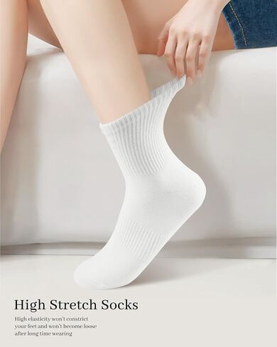 Sunm Boutique Mini Crew Socks للنساء ، 3 أزواج/6 أزواج جوارب عجل ناعم ناعم أبيض فوق الكاحل الترفيهية للتنفس in Kuwait