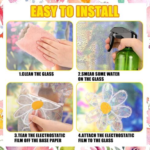 8 PCS Summer Bee عباد الشمس ملصقات نافذة الزهور الزهور Clings Suncatchers ملصقات Sun Casher Daisy Rainbow Prism Window شارات قابلة لإعادة الاستخدام للطيور Glass Bird Strikes Office School Kitchen Business in Saudi Arabia