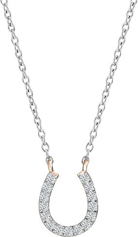 Dazzlingrock Collection 0.1tw 14K Round Diamond Womens Horseshoe Pendant (Silver Chain Included), Solid Rose Gold in Saudi Arabia