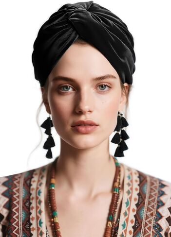 Coucoland Velvet Tassel Turban Wrap - قبعة رأس الجذاب خمر للنساء تويست تويست شعر غطاء الشعر مع هامش قابل للإزالة in Saudi Arabia