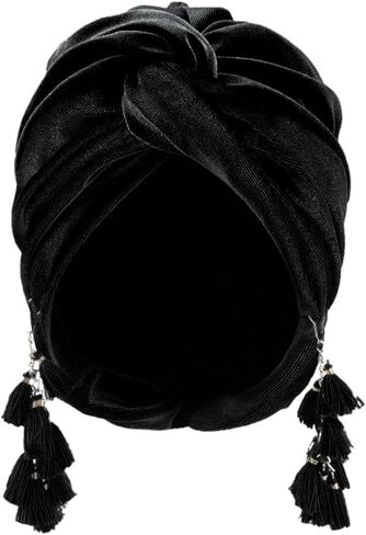Coucoland Velvet Tassel Turban Wrap - قبعة رأس الجذاب خمر للنساء تويست تويست شعر غطاء الشعر مع هامش قابل للإزالة in Saudi Arabia
