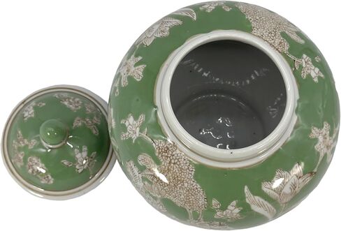 Galt International Green & White Floral Chinoiserie Ginger Jar 10 "مع غطاء - جرة الزنجبيل ، تخزين الشاي ، ديكور ، جرة ديكور المنزل in Kuwait