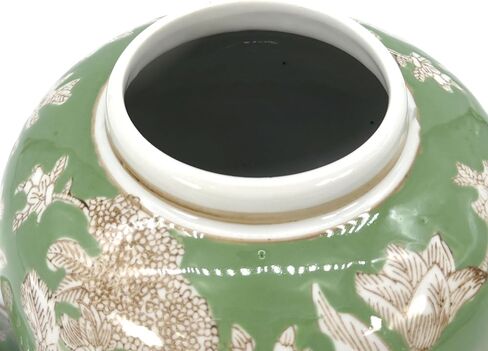 Galt International Green & White Floral Chinoiserie Ginger Jar 10 "مع غطاء - جرة الزنجبيل ، تخزين الشاي ، ديكور ، جرة ديكور المنزل in Kuwait