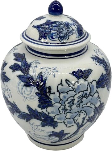 Galt International Green & White Floral Chinoiserie Ginger Jar 10 "مع غطاء - جرة الزنجبيل ، تخزين الشاي ، ديكور ، جرة ديكور المنزل in Kuwait