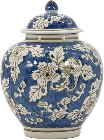 Galt International Green & White Floral Chinoiserie Ginger Jar 10 "مع غطاء - جرة الزنجبيل ، تخزين الشاي ، ديكور ، جرة ديكور المنزل in Kuwait