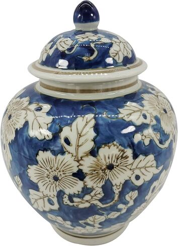 Galt International Green & White Floral Chinoiserie Ginger Jar 10 "مع غطاء - جرة الزنجبيل ، تخزين الشاي ، ديكور ، جرة ديكور المنزل in Kuwait