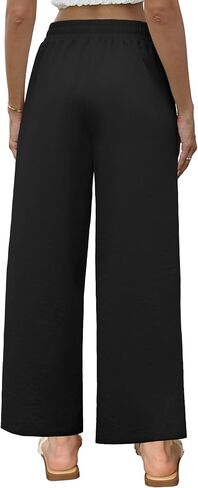 Womens Linen Pants High Waisted Wide Leg Cotton Dress Casual Palazzo Pants with Pockets in Saudi Arabia