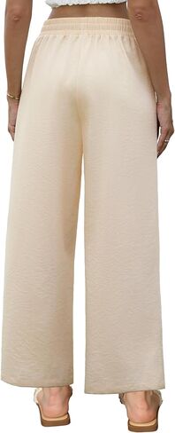 Womens Linen Pants High Waisted Wide Leg Cotton Dress Casual Palazzo Pants with Pockets in Saudi Arabia