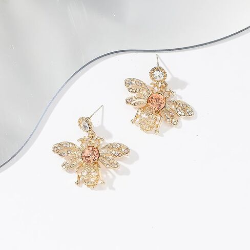 Crystal Bee Earrings Vintage Gold Bee Dangle Earrings Cute Bee Insect Earrings Sparkling Bumble Bee Earrings for Women Teen Girls in Saudi Arabia