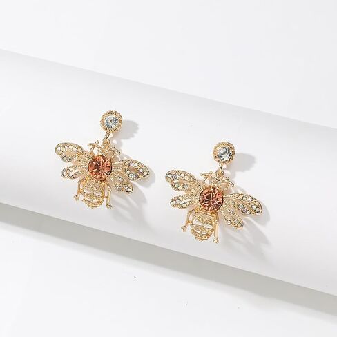 Crystal Bee Earrings Vintage Gold Bee Dangle Earrings Cute Bee Insect Earrings Sparkling Bumble Bee Earrings for Women Teen Girls in Saudi Arabia