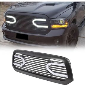 Hecasa Front Big Horn Grille Grille Shell متوافق مع 2013-2018 Dodge RAM 1500 (W/Light) Black in Kuwait